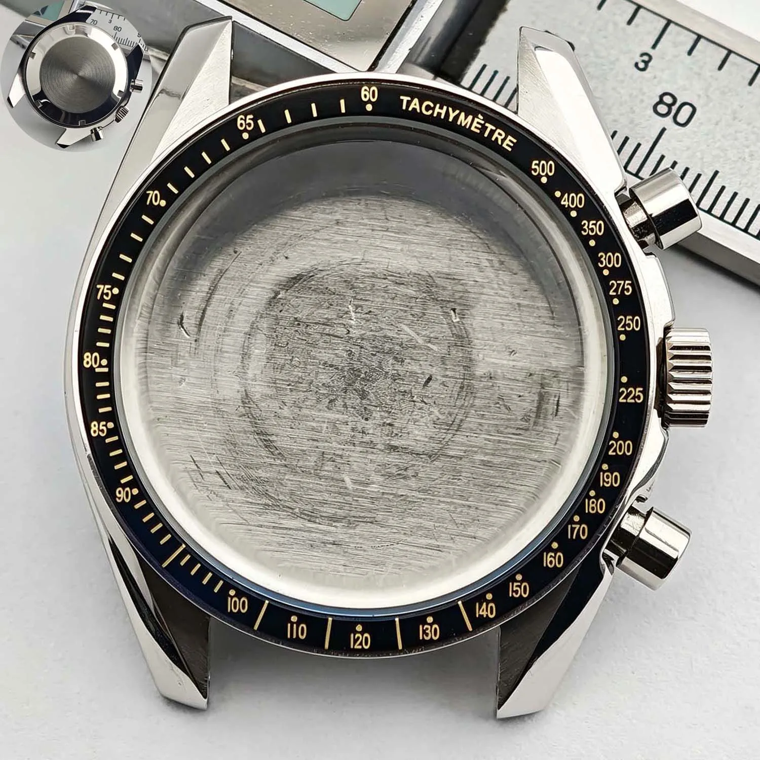 Men's 39.7mm Stainless Steel Watch Case with Moon Back Cover