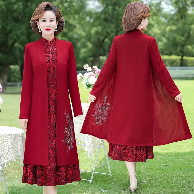 Spring Mom Windbreaker Dress Two Piece Set With Middle aged and Elderly  Women's Autumn Dress, High end Long sleeved Dress Sets - AliExpress  200000345