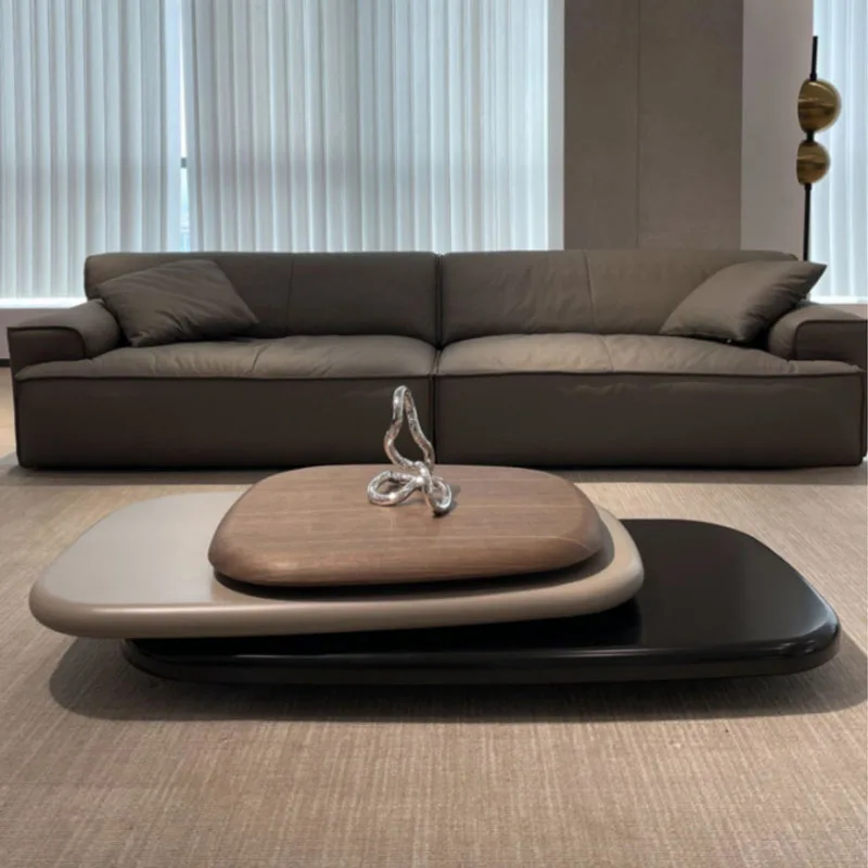 

Modern Simple Rotate Oval Center Table for Home Decorative Unique Design Swivel Villa Coffee Table Wood