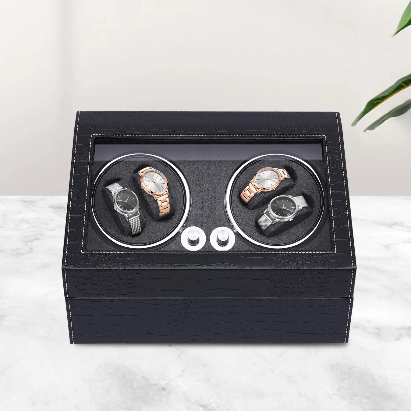 

Watch Winder for 4 Automatic Watches with Extra 6 Watch Storages LED Illumination Silent Motor Flexible Watch Pillow