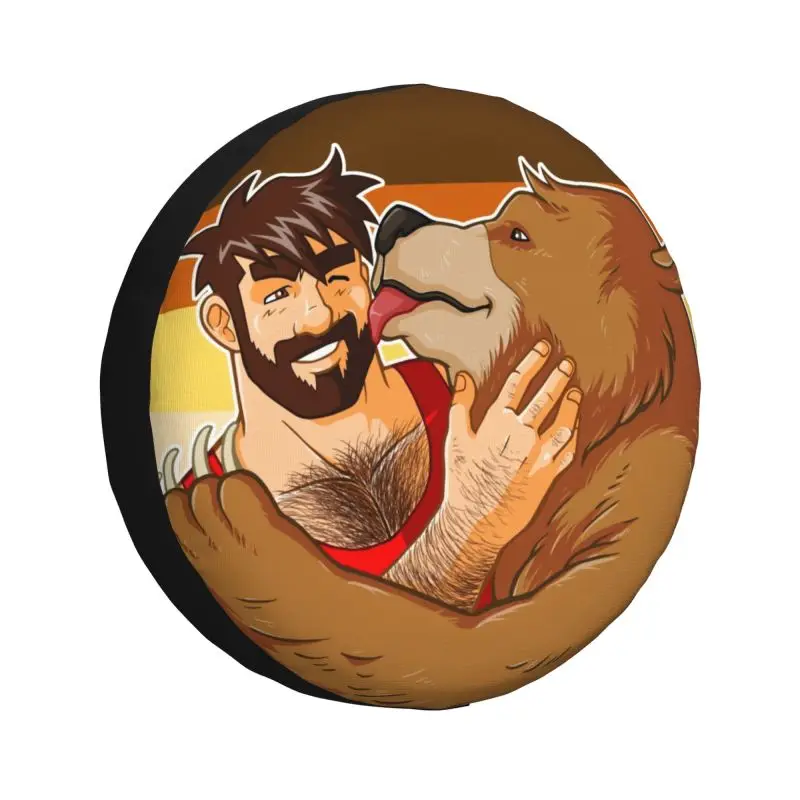 

Gay Pride Adam Bear Kiss Spare Tire Cover for Jeep Wrangler Bobo Bear Lgbt Art 4WD 4x4 SUV Car Wheel Protector 14" 15" Inch