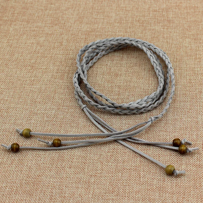 Women Waist Belt Rope Chinese Style Braided Woven Tassel Thin Belt Female Knot Decorated Waistband Hot Casual Solid Black Belts