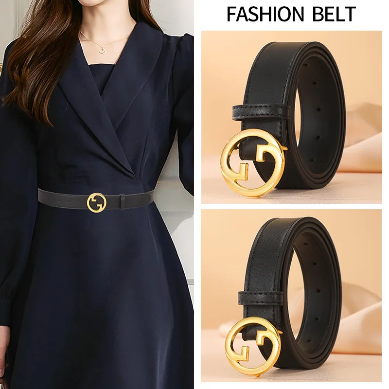 

Fashionable New Luxury Fine Leather Women's Belt, Simple and Elegant Cowhide Belt with Coat Skirt Decoration Belt