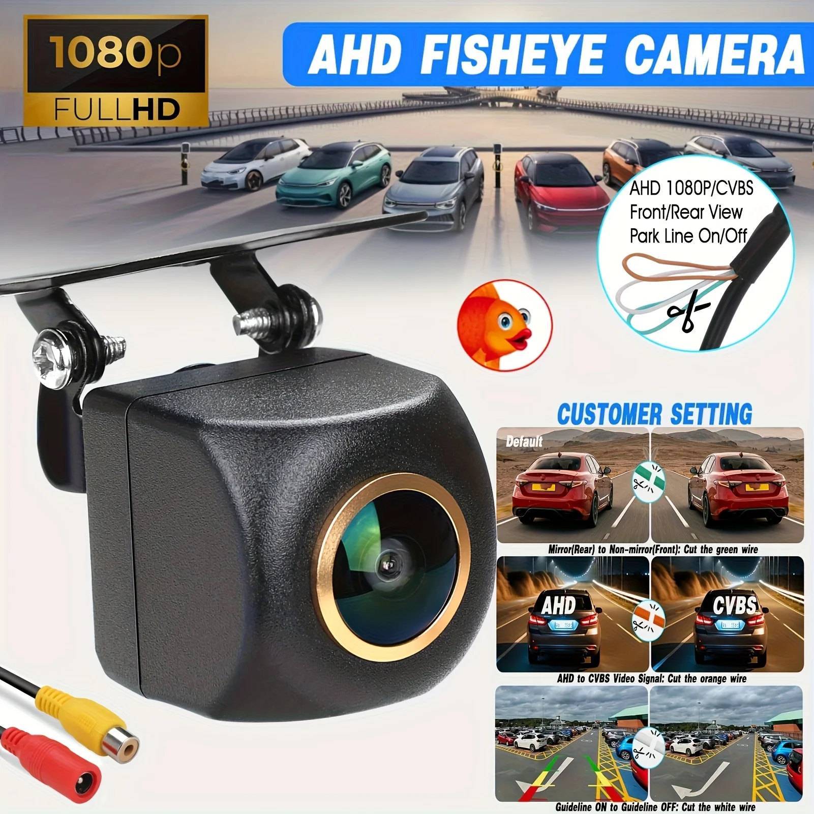 1080P AHD 어안카메라 - 전후방 카메라, 야간 시야, 광각, SUV, RV, 픽업트럭용