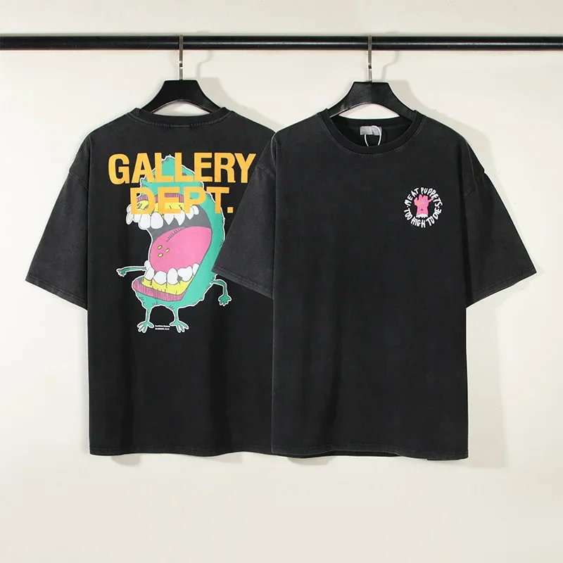 

GALLERY DEPT TIDE Harajuku 23SS Spring Letter Printing Heavy Washing T Shirt Loose Oversize Hip Hop Unisex Short Sleeve Tee