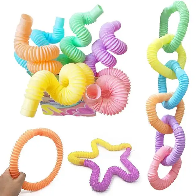Pop Tubes Sensory Fidget Toys For Kids Adults Pipe Sensory Tools For Stress And Anxiety Relief Cool Bendable Multi Color Stimming Toys 8 Pack