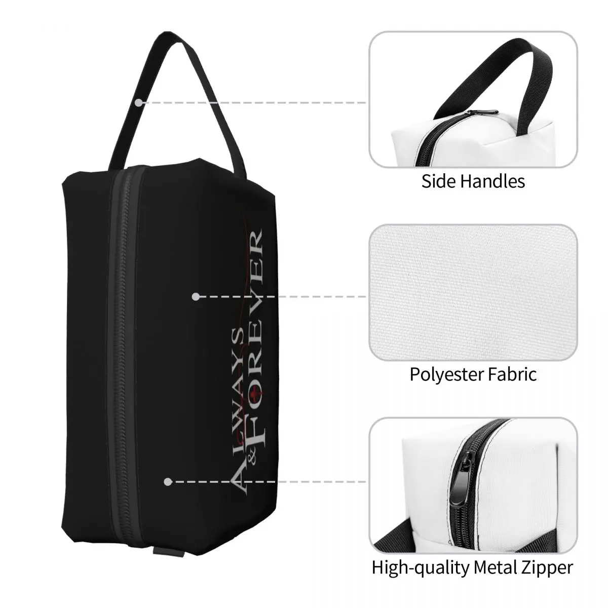 Custom Always And Forever Makeup Bag for Women Travel Cosmetic Organizer Fashion The Vampire Diaries Storage Toiletry Bags 3