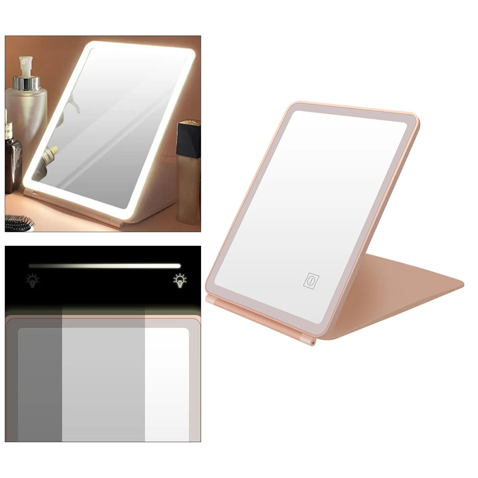 Flip LED Vanity Mirror Touch Screen Makeup Vanity Mirror Tabletop Mirror for