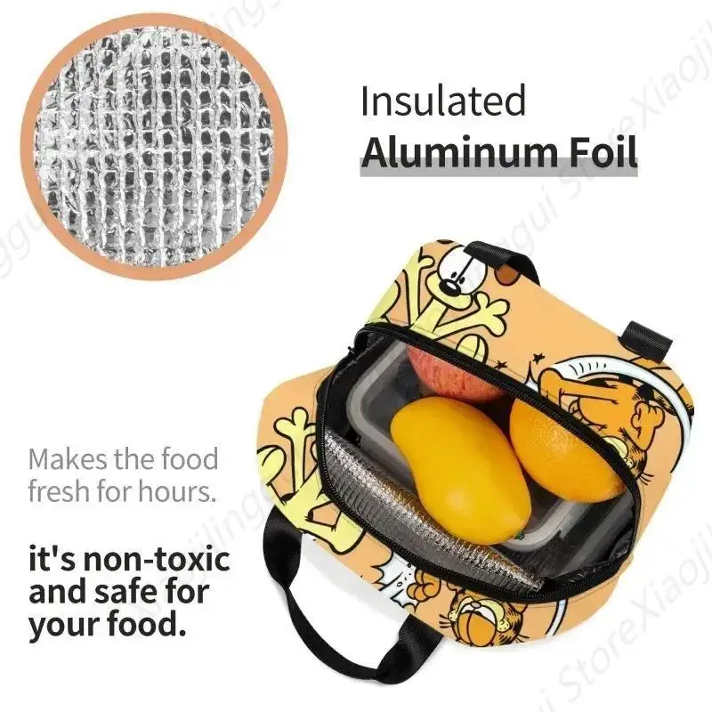 Custom Garfields Cat Cartoon Art Lunch Bag Men Women Warm Cooler Insulated Lunch Box for Kids School 4
