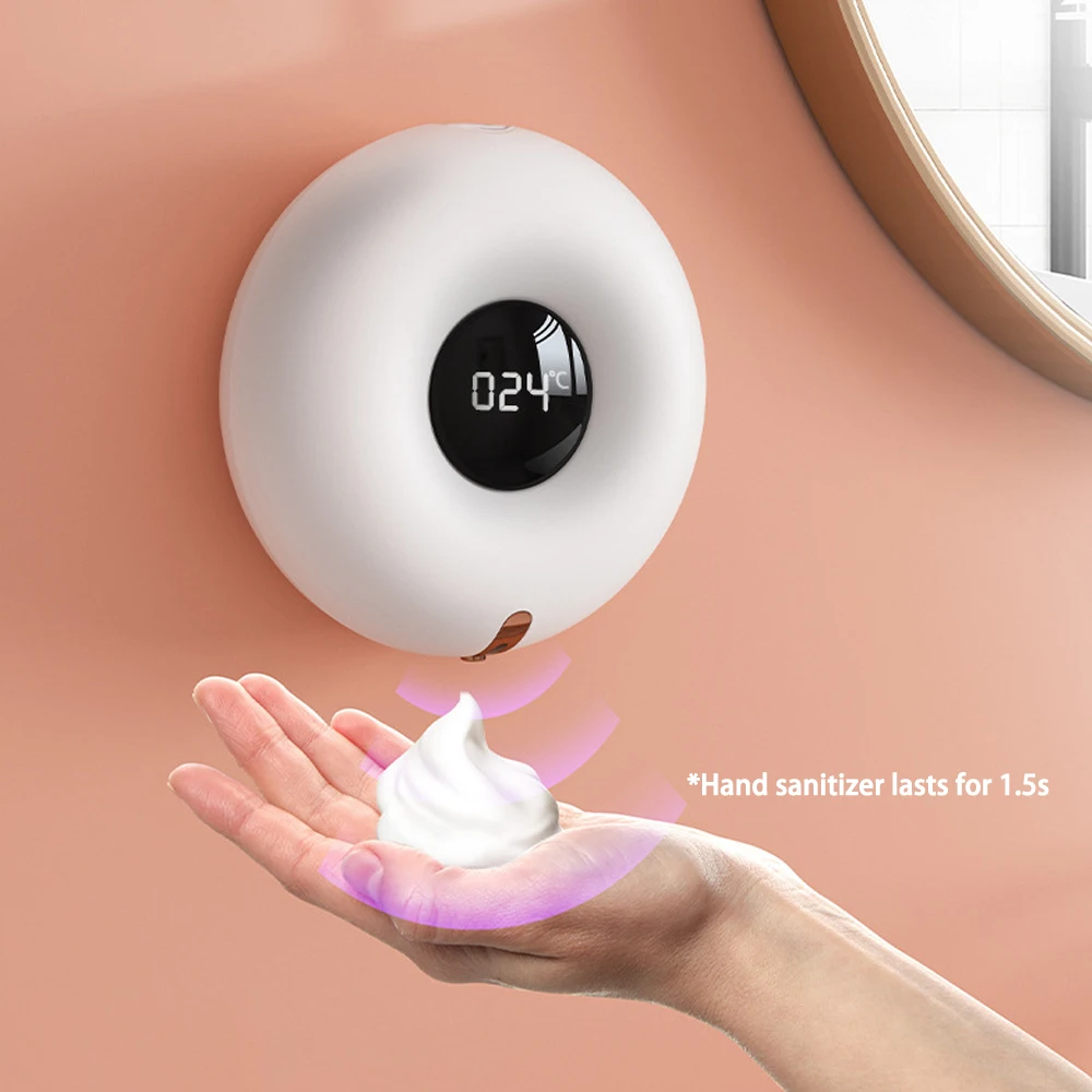 Distributore automatico di sapone in schiuma ricaricabile USB Touchless Temperatura Display digitale Montaggio a parete Disinfettante liquido Sensore a infrarossi_voghion.com