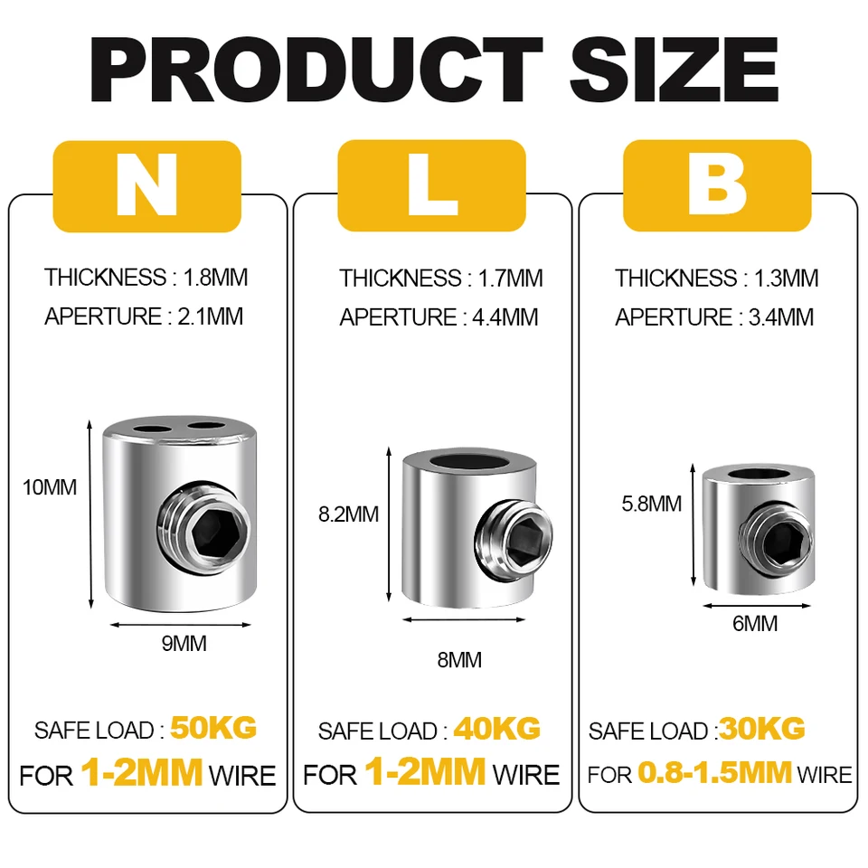 60 Clip Per Fune Metalliche Con Viti - Morsetti Cavo Per Fissaggio 1-2mm - Foto 9