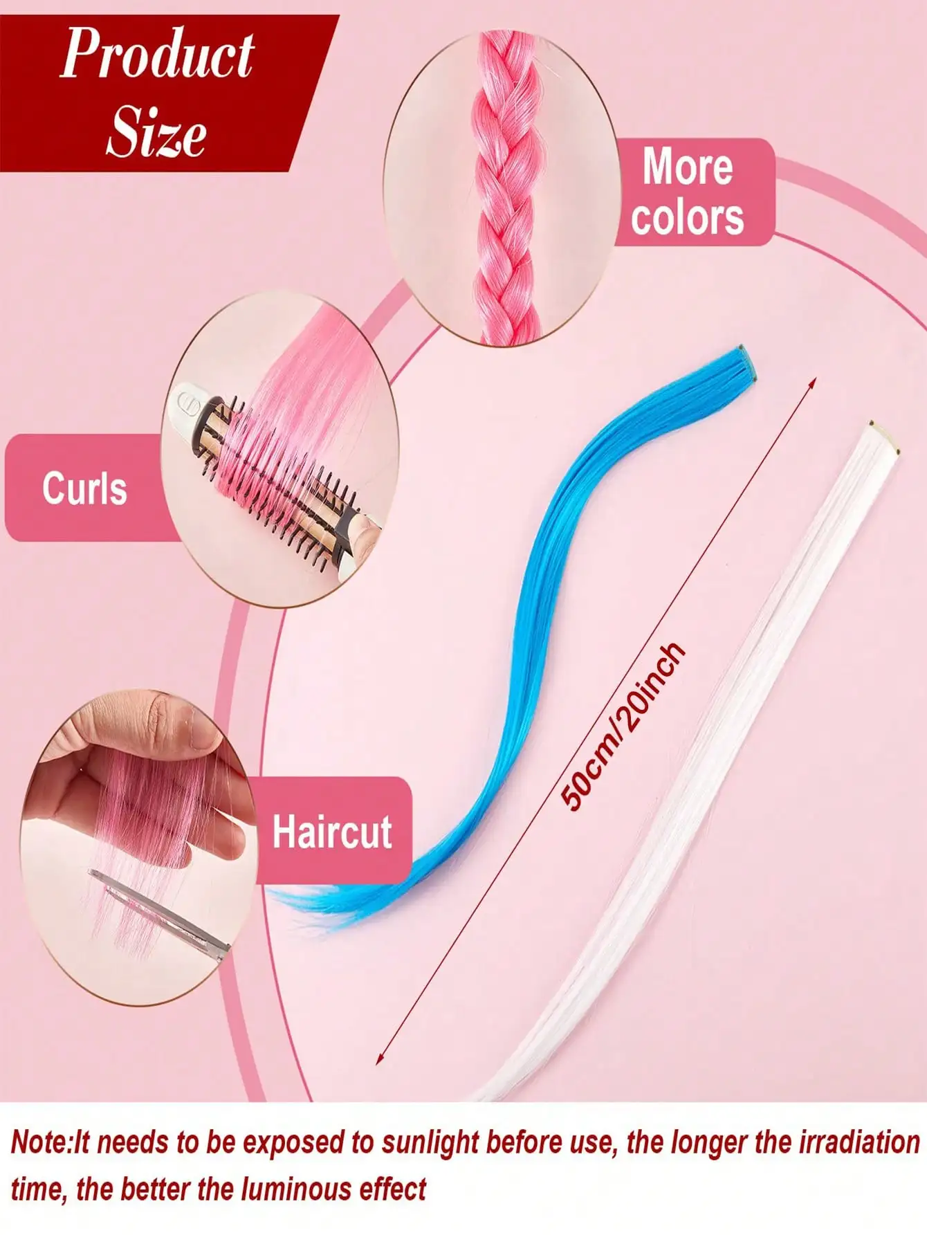 Hair Extensions 10pcs Luminous Clip In Synthetic Hair Extensions 20 Inch Mixed Colored Fluorescent Glow In The Dark Neon Hairpieces