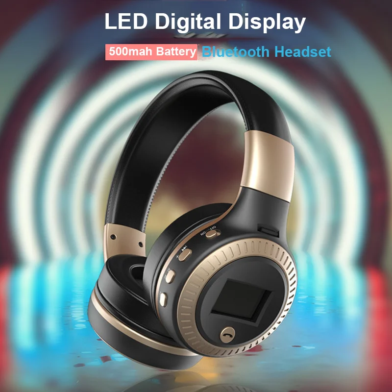 Bluetooth 5.3 Headphones with mic LED Digital Screen Bass Headsets Wireless Earphones with TF/FM Radio for Computer PC Laptop