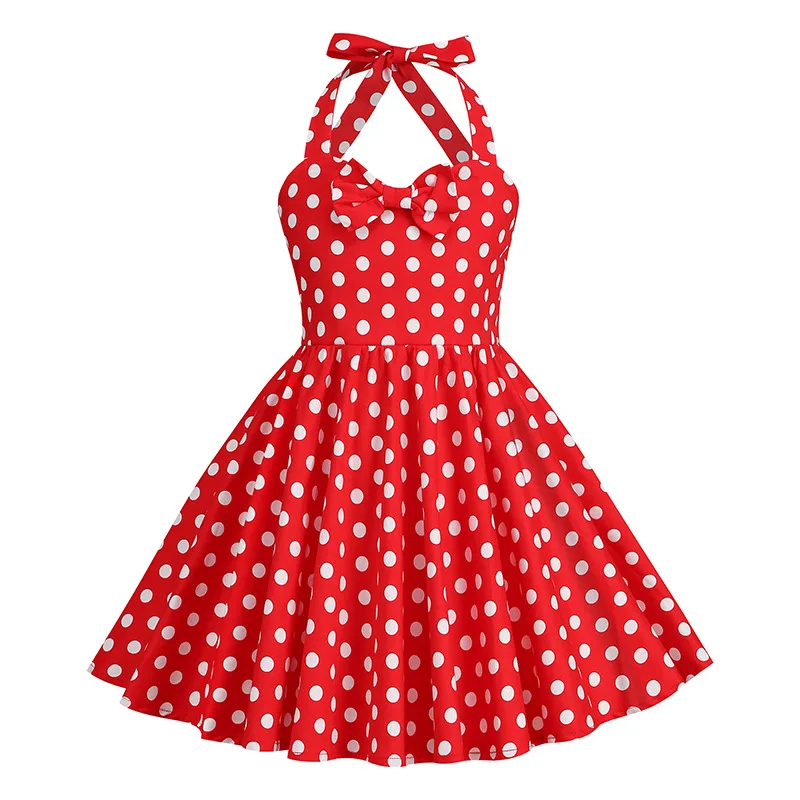 Vestito a pois 3-9T bambini ragazze Vintage Swing Halter Belt anni