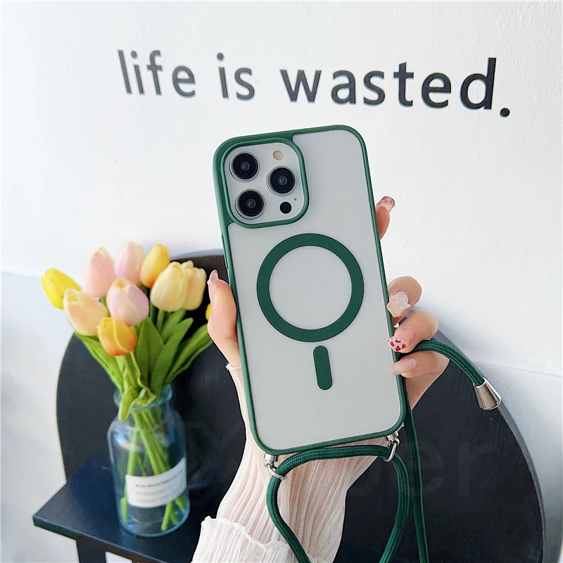 thumbnail image 1 of Crossbody Lanyard Strap MagSafe Transparent Case For iPhone 15 Pro Max 14 13 Necklace Rope Magnetic Wireless Charge Hard Cover, 1 of 5