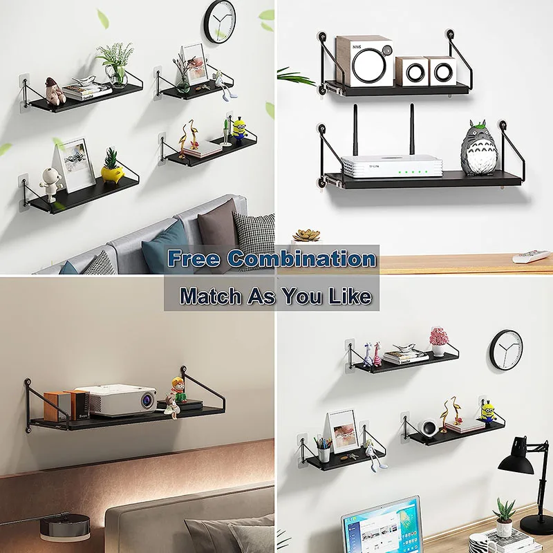 Floating Shelf for AV Device/Projector/Cable Boxes/WiFi Router, Wall Mounted Display Ledges for Storage Plants, Wood Wall Shelf 5