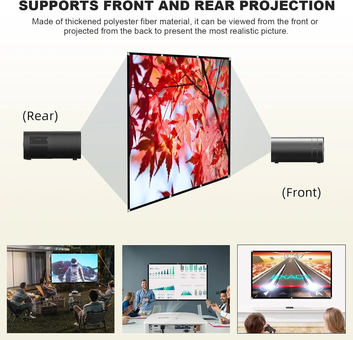 Projector Screen 16:9 Foldable Wrinkle Free Home Theater Outdoor Double Sided
