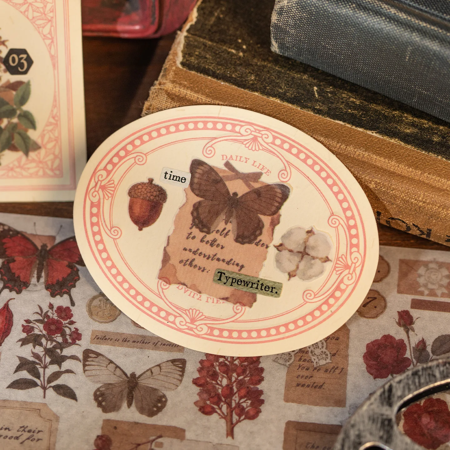 6PCS 와시 종이 빈티지 식물 스티커 스크랩북 저널 플래너용 레트로 식물 장식