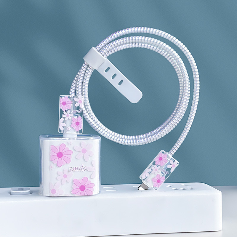 5pcs Red Flower Data Cable Protective Case For IPhone 20w/18w Fast Charging Phone Data Cable Protective Case,13 pro case