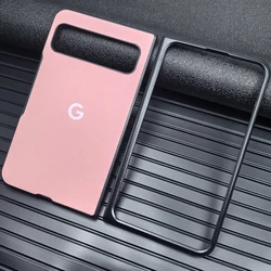 Leather Hard PC Shockproof Protective Case - Vintage Smooth PU Cortex Business Cover - Pixel 9Pro Fold (Pink)