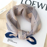 1pcs 70cm Striped Geometric Pattern Silk Scarf for Women Imitation Silk Fresh and Versatile Headwear Clothing Square Scarf 1