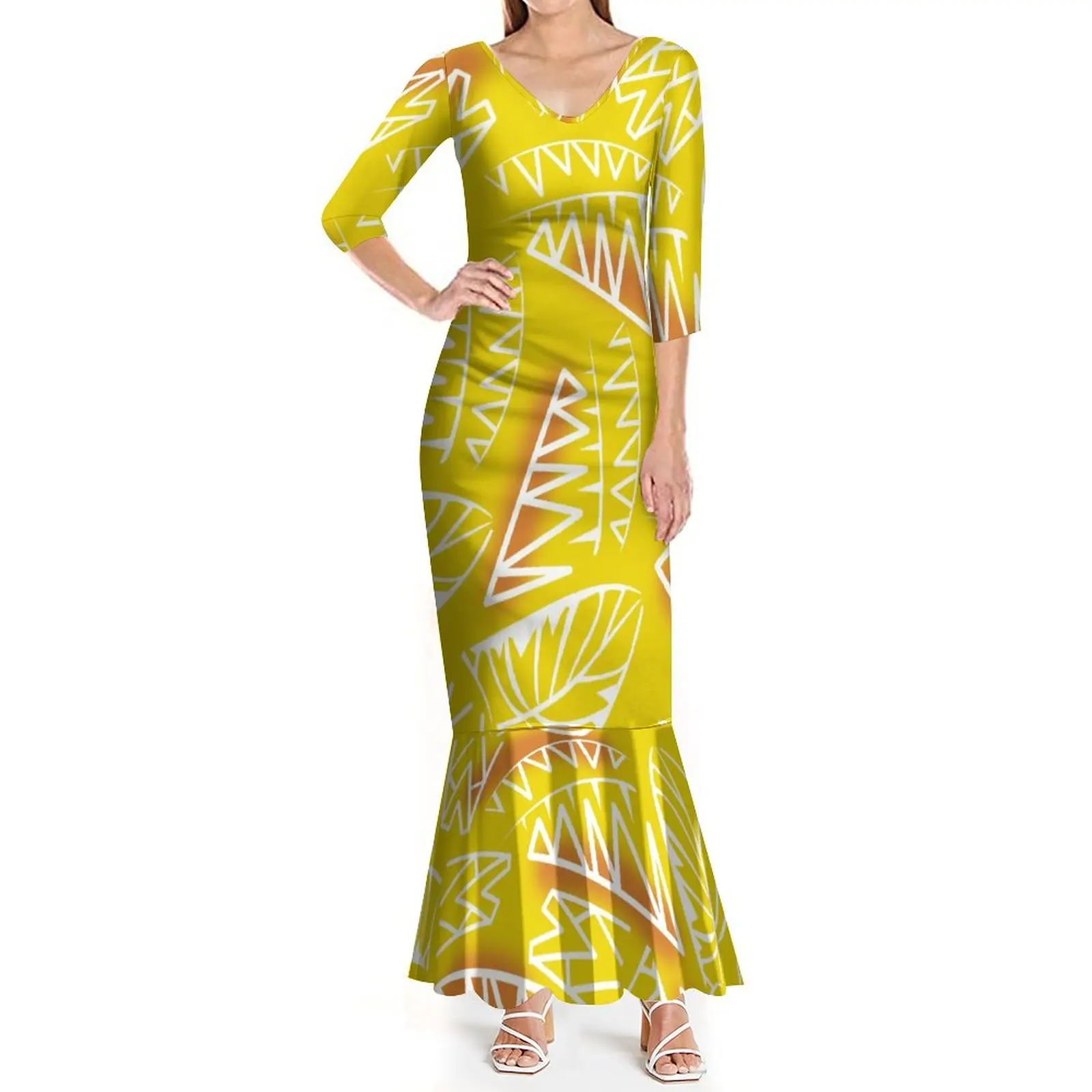 

Новое модное женское Повседневное платье с рукавом средней длины, дизайнерское элегантное женское платье-русалка в полинезийском стиле