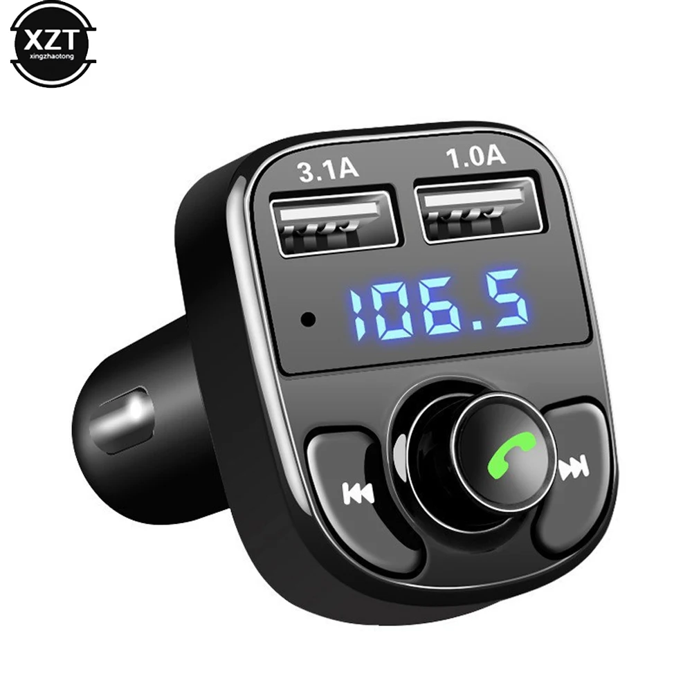 

New X8 Car Bluetooth-Compatible 5.0 Handsfree Call Audio Kit Dual Transmitter Aux Modulator MP3 Player Vehicle 3.1A USB Charger