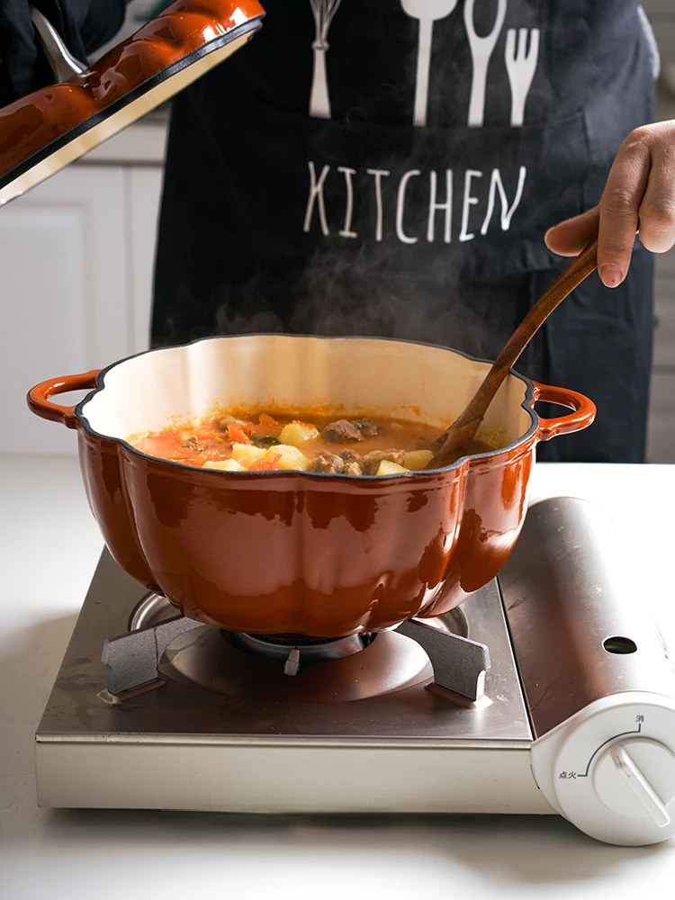 Kitchen Cooker Cooking Pot Pumpkin Enamel Saucepan Household Cast Iron Pot  3.3l White Inner Wall Stockpot Multi Color Optional - Soup & Stock Pots -  AliExpress