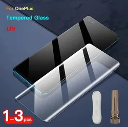 Premium 3 - Pack UV Tempered Glass Screen Protector with Full Surface Dust - Free Coverage - 3Glass 3Glue 1Lamp (OnePlus 9Pro)