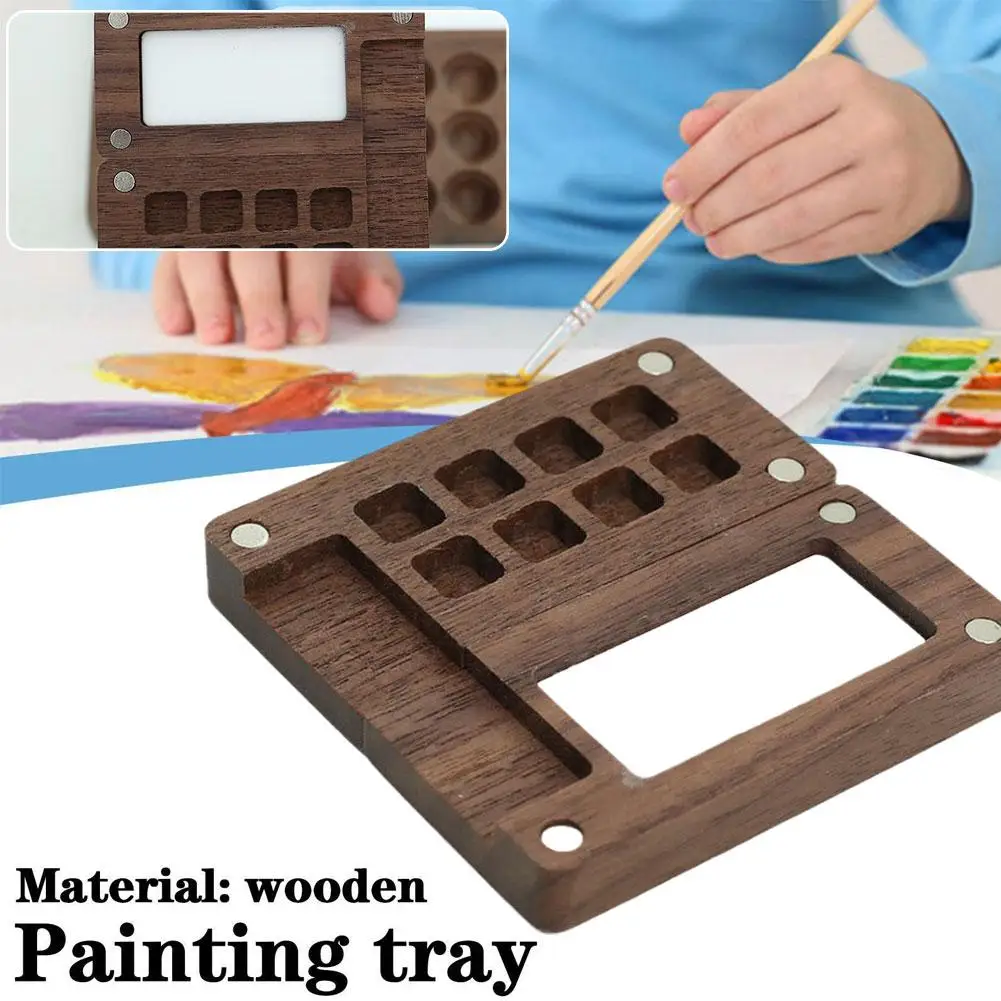 Portable Watercolor Palette Handmade Empty Box Mini Black Walnut Acrylic Paint Box color palette watercolor palette