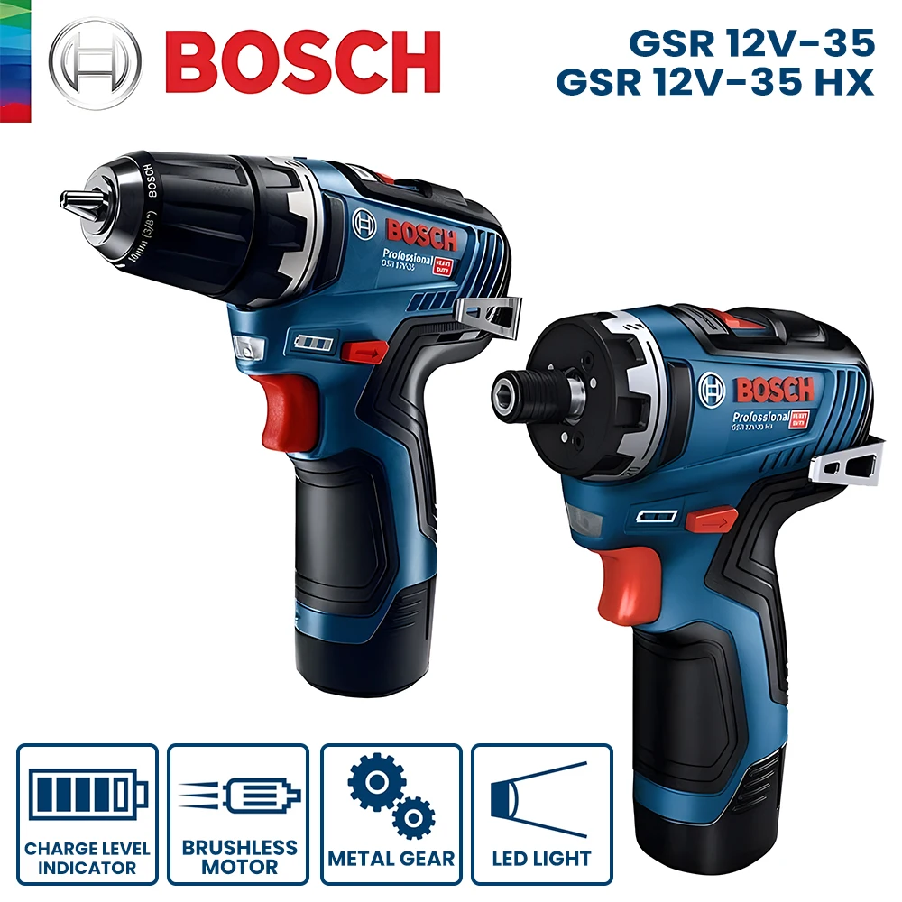Bosch GSR 12V-35 HX 무선 스크루 드라이버, 다기능 충전식 전기 드릴, 브러시리스 스크루 드라이버, 가정용 로터리 전동 공구