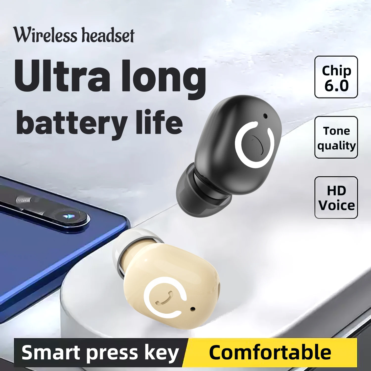 Wireless Bluetooth Ear-Mounted Waterproof Earbud with Mic