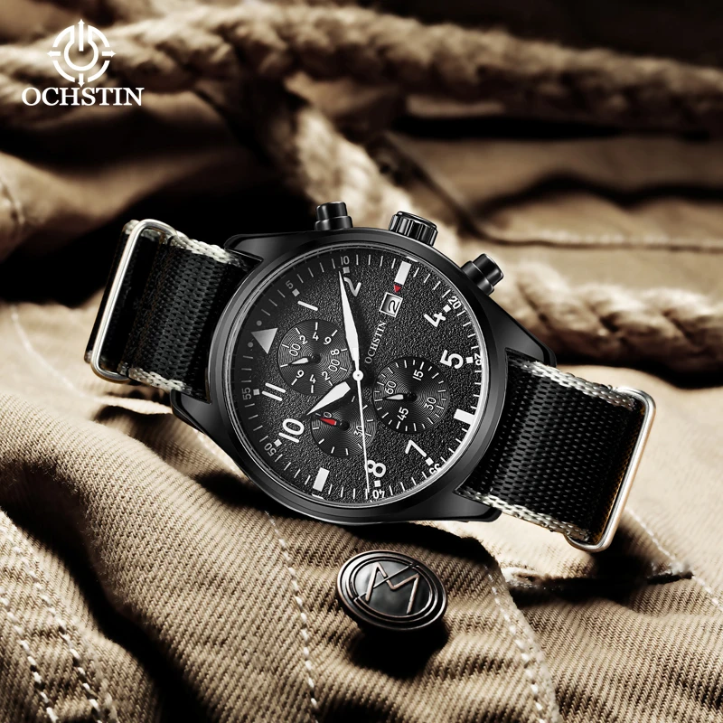ochstin casual simple creative nylon series multi-function quartz movement hot models 2024 men's quartz watches