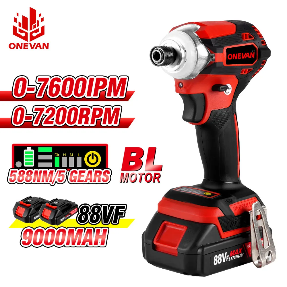 Onevan 588nm Brushless Electric Screwdriver 5 Speed Cordless Impact