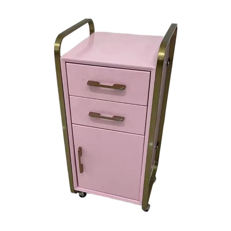 

Modern luxury hair barber shop spa beauty salon furniture pink wood and stainless tools hand carts trolley with storage drawers