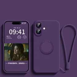 Deluxe Liquid Silicone Ring Holder Case with Strap and Soft Cover - iPhone 14 (Drak Purple)