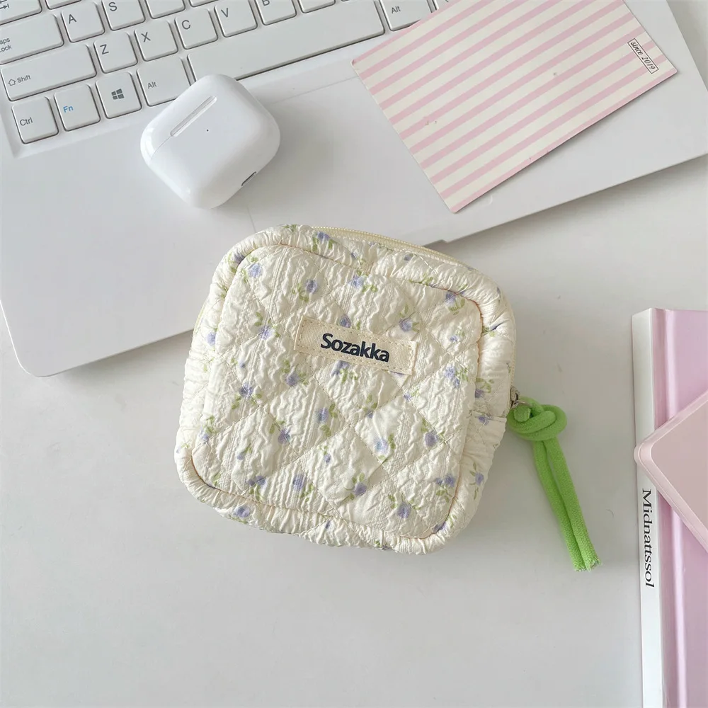 Mini Cute Square Cosmetic Bag Women Portable Earphones Lipstick Sanitary Napkins Storage Pouch Small Makeup Zipper Bags Purse