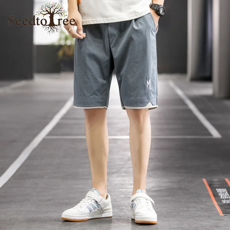

Summer Casual Men's Shorts Elastic Waist Ice Silk M-4XL Knee Length Pants