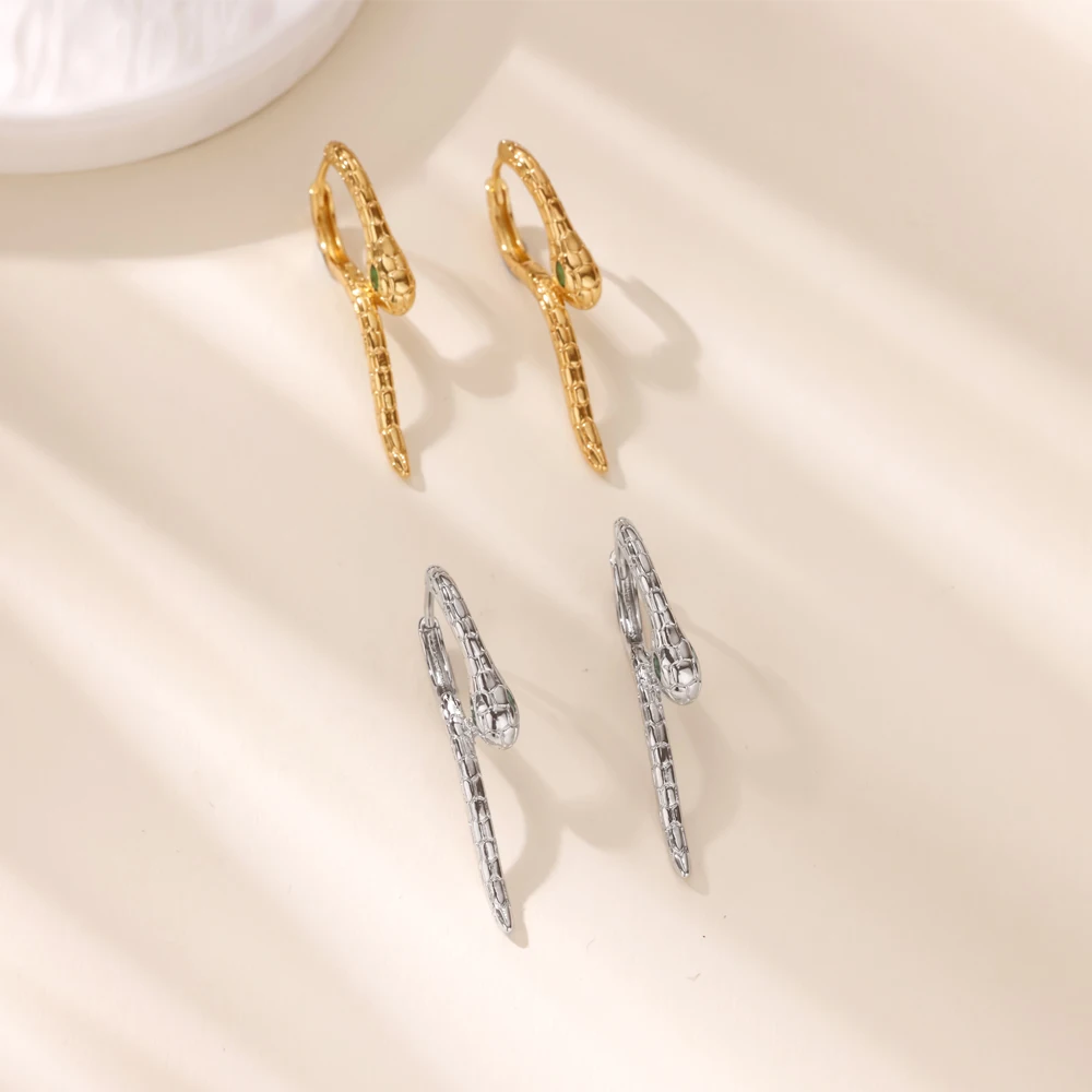 Snake Shape CZ Earrings For Women Gold Plated Zirconia