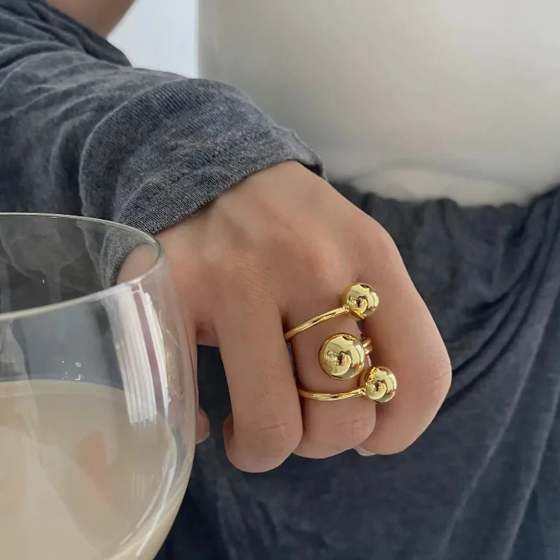 Edgy Punk Metal Triple-Layer Globe Ring - Bold Irregular Design Adjustable Statement Jewelry for Women, Gothic Unisex Gift Idea