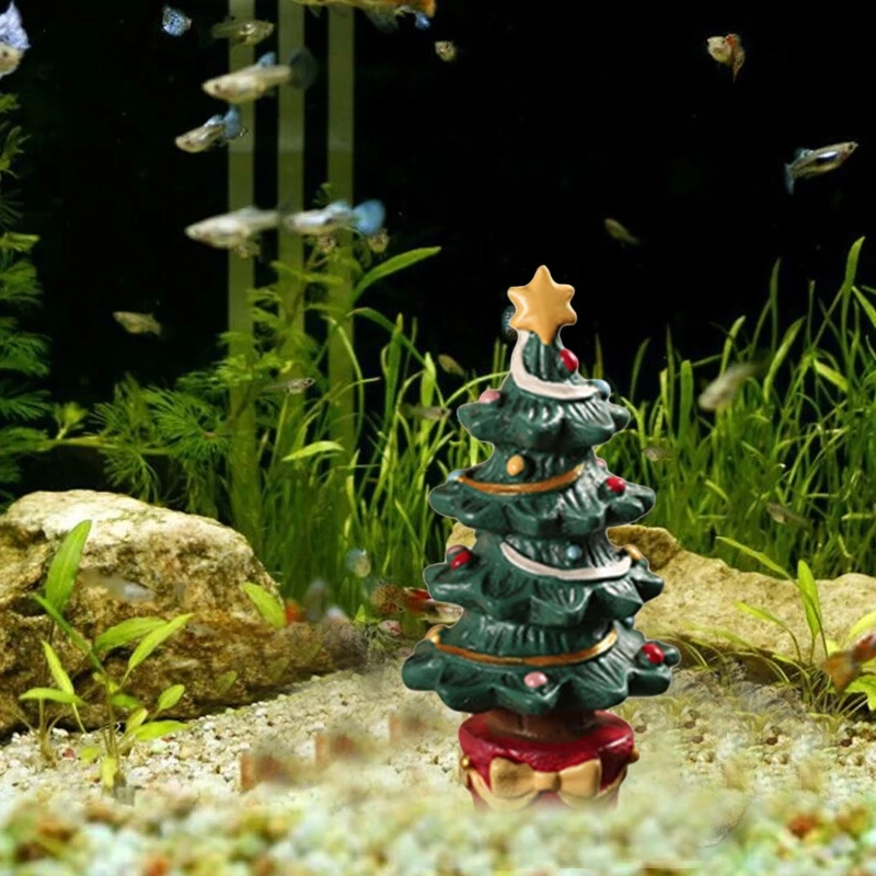 2StuksMiniatuurKerstboomGeschenkdoosFigurineCuteAquariumDecor