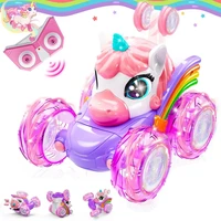Unicorn Remote Control Car for Girls, RC Stunt Car with Cute Lights, 360° Rotating Double-Sided 4WD, Birthday Gift for Kids 1