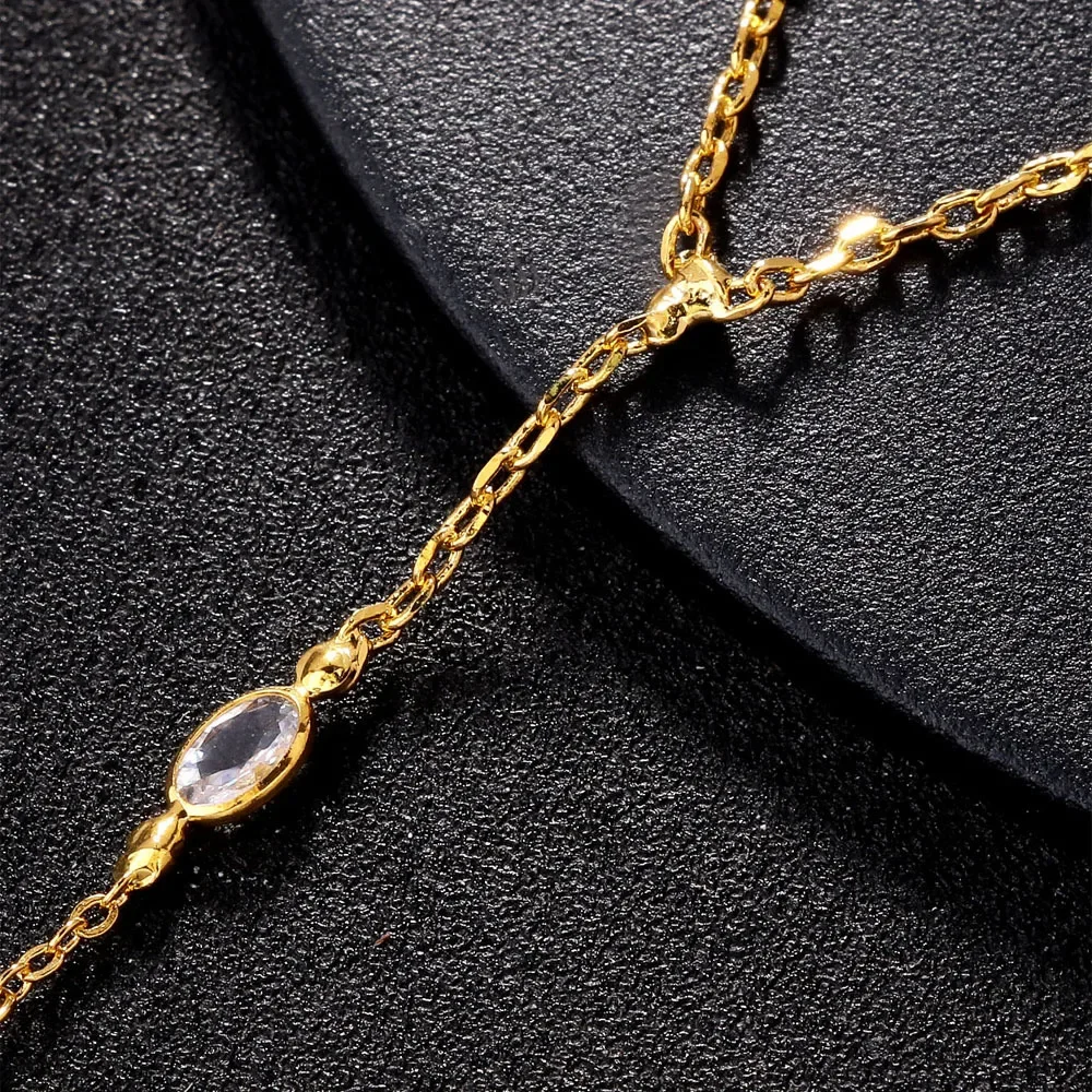 Stainless Steel Bracelet 18K Gold Plated Hand Chain Bracelet Link Ring Bracelet Finger Chain For Her