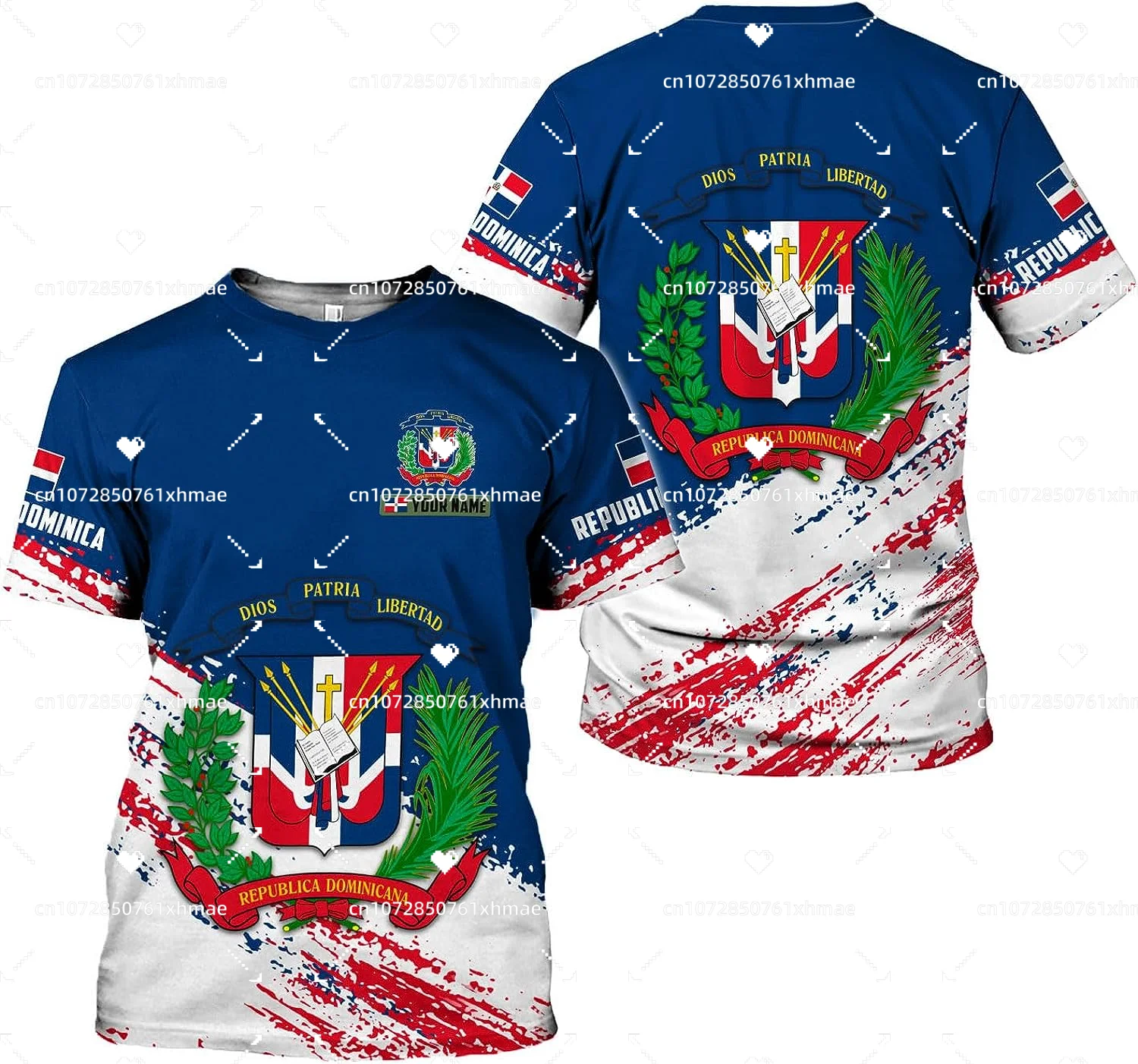 

The Dominican Republic Flag Badge T-shirt Men's Women's Casual Round Neck Oversized Short Sleeves Fashion Harajuku Street Tops