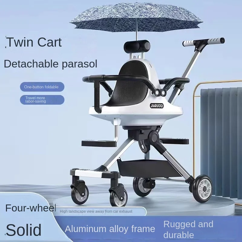 Twin Baby Stroller Double Seat Lightweight Portable Folding Aluminum Alloy Frame Removable Sunshade Umbrella Stroller