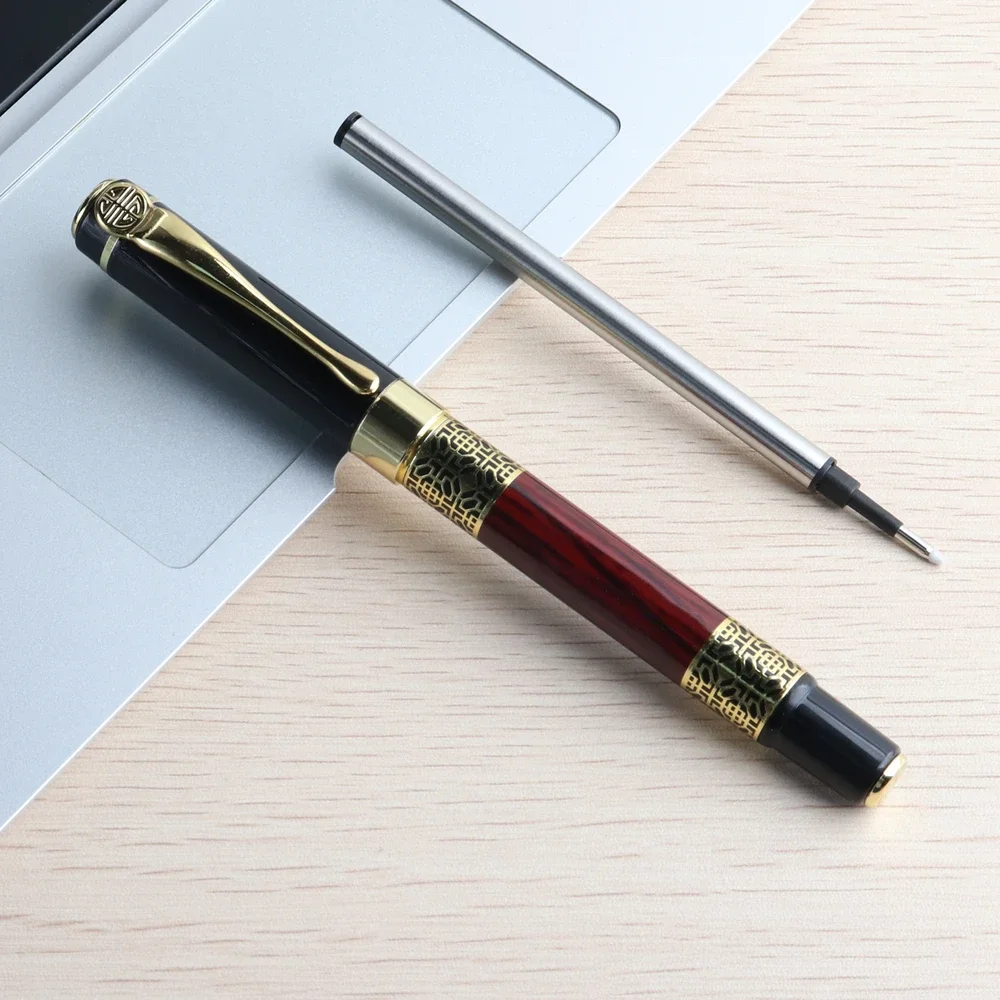 Roller Pen High Quality Hollow Out Sculpture Gel Pen Metal Golden Black Stationery Office School Supplies Writing Gel Pens 6