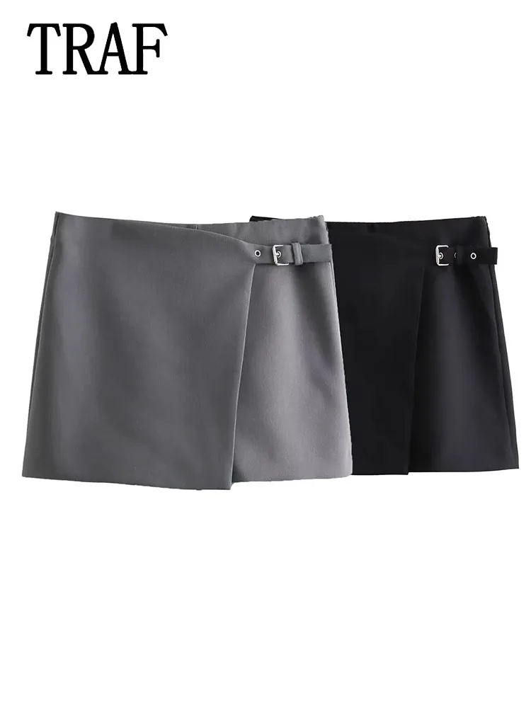 

TRAF Woman Mini Skirt Shorts 2024 Woman Asymmetric Skirt Fashion High Waisted Shorts Woman Clothing