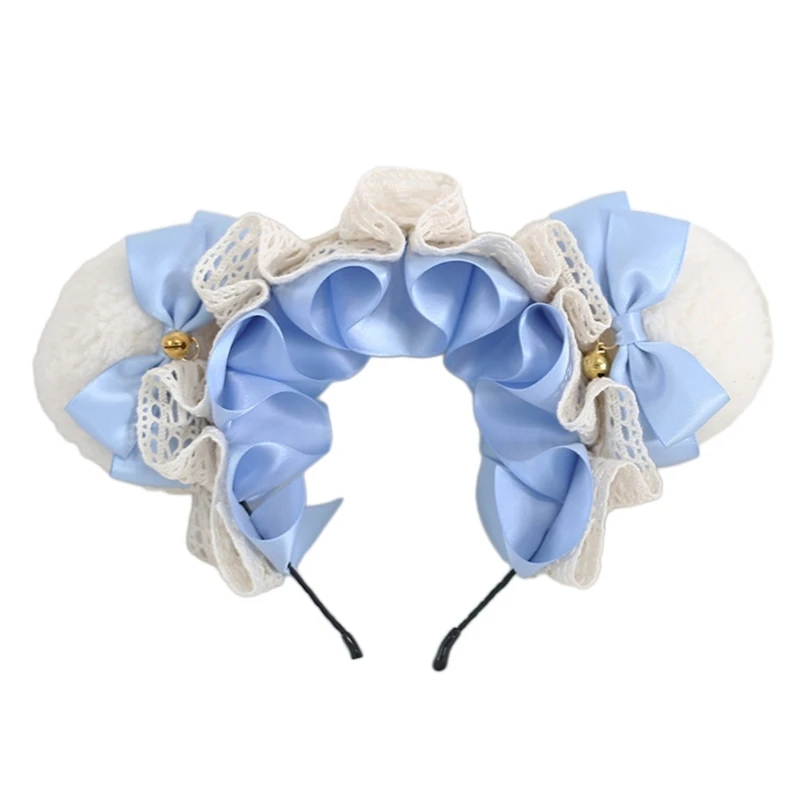 

Милая повязка для волос с бантом и медвежьими ушками, кружевная повязка на голову в стиле аниме, костюм для ролевых игр, убор,