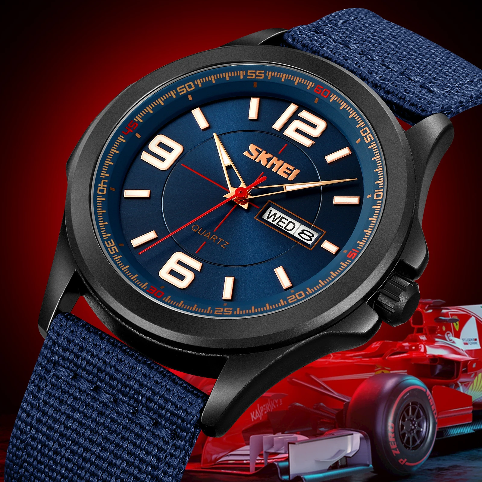 

SKMEI Stylish Men's Sandblasted Dial Sports Watch Nylon Woven Strap Eco Luminous Date Day Waterproof Кварцевые часы 9315