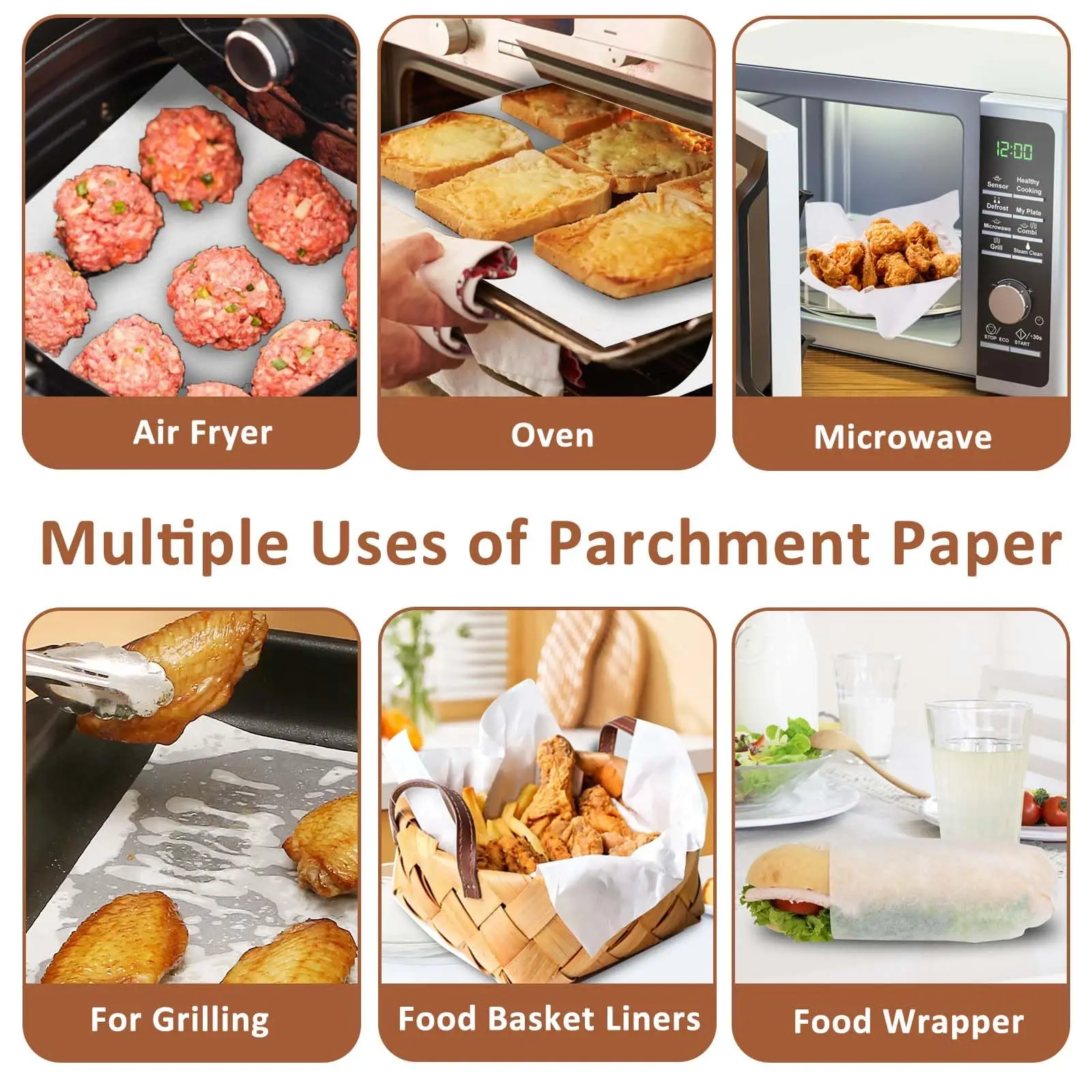 100PCS Deli Paper Sheets 12&times;12" Unbleached White Wax Paper Sheets for Food Basket Liners Precut Parchment Baking